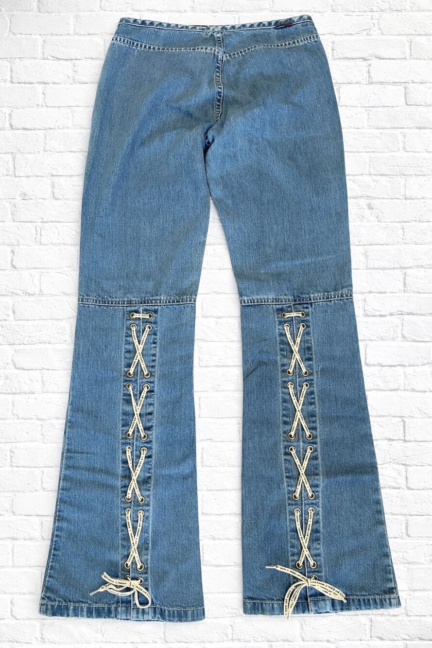Tommy Women’s Y2K Bootcut Jeans Lace Up Back Legs Low Rise Medium Wash 30x30